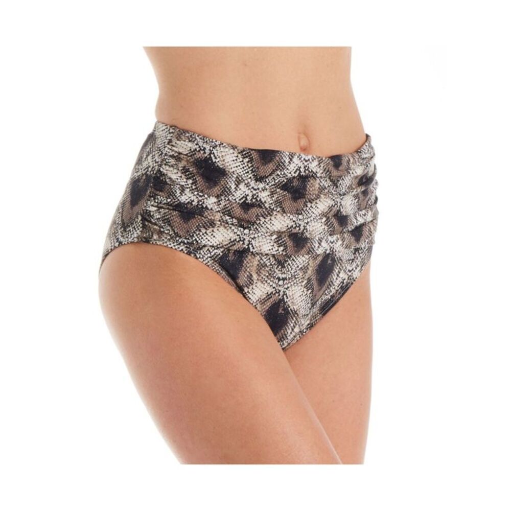 BLEU Women's Beige Snake Print High Waisted Swimsuit Bottom 10